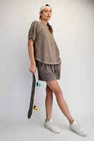 Rae Mode Pigment Washed Cotton Top and Short Set in Mocha