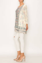 Load image into Gallery viewer, Origami Printed and Lace Tunic Top in BG/TURQ
