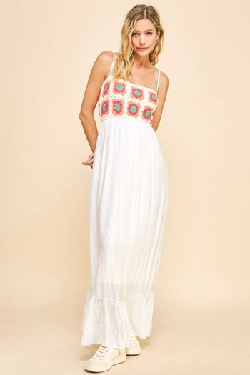 Davi & Dani Crochet Bodice Maxi Dress in White