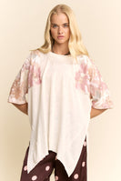 Davi & Dani Knit Top with Sequin Floral Sleeves in Pale Pink