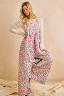 BiBi Jacquard Vintage Floral Overalls in Red