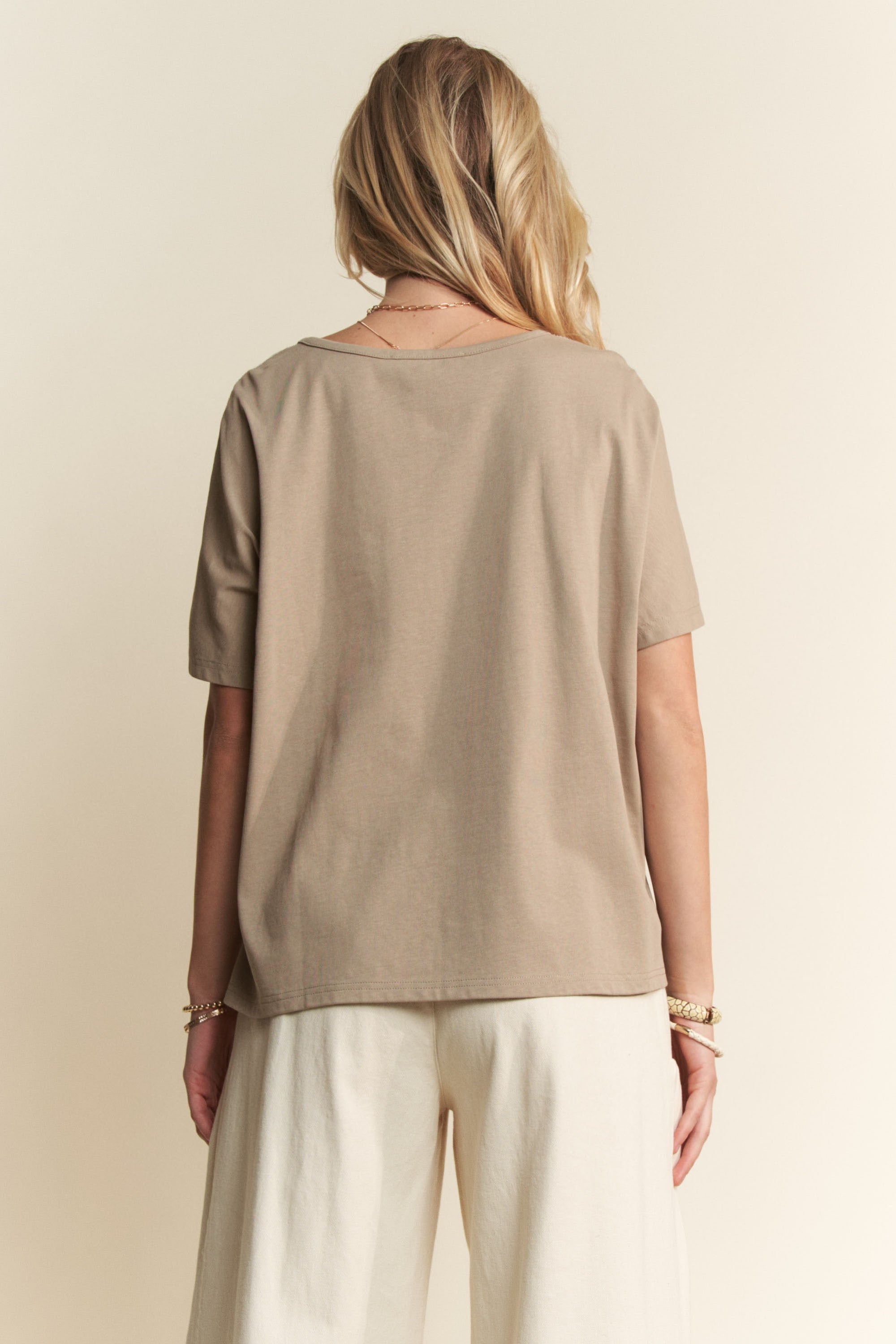 Davi & Dani Knit Top with Lace Details and Heart Peace Sign Patch