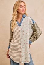 Load image into Gallery viewer, BiBi Mix N Match Long Tunic Top in Ivory/Latte Stripes

