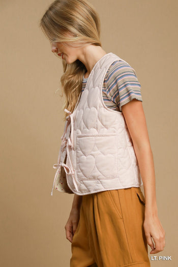 Umgee Heart Quilted Vest in Light Pink