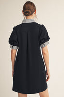 Jodifl Solid Color Shift Dress with Striped Accents in Black