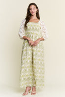 J.nna Lace Sleeve Smocked Bodice Jumpsuit in Green