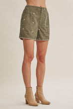 Load image into Gallery viewer, In February Meadow Market Artisan Daisy Embroidered Corduroy Shorts in Olive

