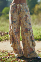 Davi & Dani Floral Print Wide Leg Pants in Yellow