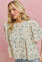 Load image into Gallery viewer, So Me Floral Print Lace Trim Blouse Top in Blue
