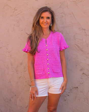 FATE Textured Knit Front Button Cardigan in Lilac