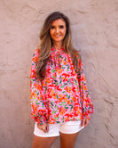 FATE Floral Print Chiffon Top in Pink Multi