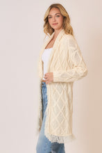 Load image into Gallery viewer, Cozy Co. Cable Knit Fringe Hem Cardigan in Ivory
