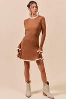 So Me FITTED Ribbed Sweater Mini Dress in Caramel