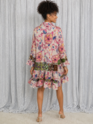 POL Mixed Floral Print High Low Dress in Ivory Multi