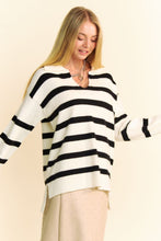 Load image into Gallery viewer, Davi &amp; Dani Striped Loose Fit Collared Sweater in White
