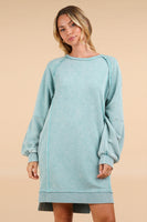 Very J Mineral Washed Terry Knit Dress in Sage