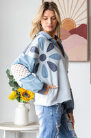 Oli & Hali Collared Top with Eyelet Lace and Daisy Patches in Blue
