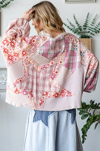 Oli & Hali Oversized Mixed Fabric Star Patched Top in Pink