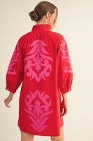 Jodifl Baroque Floral Applique Shift Dress in Red