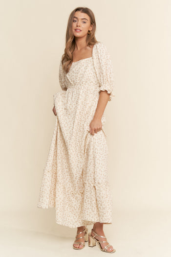 J.nna Floral Print Maxi Dress in Neutral ON ORDER June Adel J.nna Floral Print Maxi Dress in Neutral ON ORDER June Adel