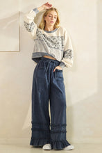 Load image into Gallery viewer, Mittoshop Mineral Washed Ruffle Trim Wide Leg Pants in New Blueberry
