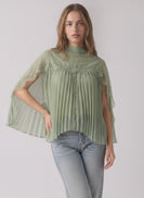 Lena Pleated Flowy Cape Blouse in Sage