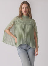 Load image into Gallery viewer, Lena Pleated Flowy Cape Blouse in Sage

