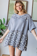 Load image into Gallery viewer, Oli &amp; Hali OVERSIZED Jacquard Star Print and Solid Color Baby Doll Top in Grey
