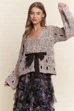 Load image into Gallery viewer, J.nna Open Knit Sweater with Bow Detail in Warm Grey
