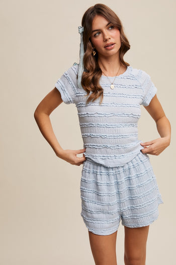 Listicle Textured Ruffle Lace Set in Light Blue