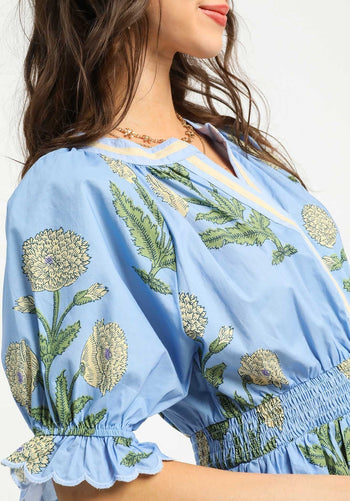 Umgee Bold Floral Print Midi Dress in Periwinkle Mix