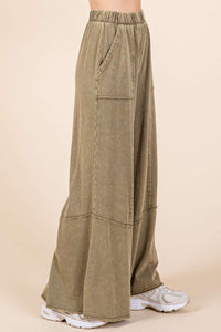 Mittoshop Mineral Washed Wide Leg Pants in Olive