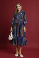 Umgee Stripped Floral Print Midi Dress in Midnight Mix