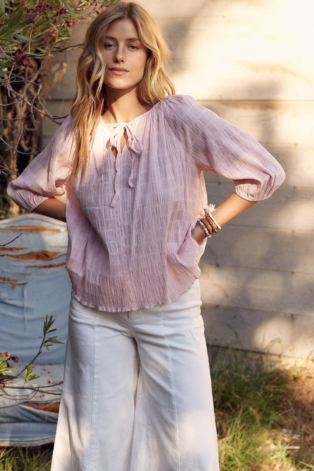 In February Crinkled Textured Top in Dusty Pink Shirts & Tops In February   