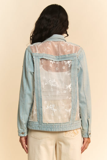 Davi & Dani Denim and Floral Panel Jacket in Light Denim