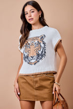 Load image into Gallery viewer, day+moon Tiger Intarsia Sweater Vest Top With Contrast Edge in Ivory/Brown
