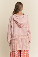 J.nna Mixed Fabric Lace Trim Hooded Jacket in Baby Pink