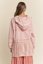 Load image into Gallery viewer, J.nna Mixed Fabric Lace Trim Hooded Jacket in Baby Pink
