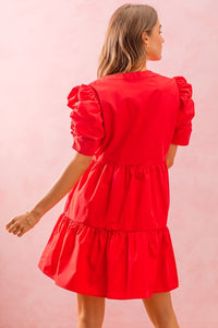 So Me Solid Color Tiered Dress in Red