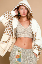 Load image into Gallery viewer, POL OVERSIZED Zip Up Hoodie Jacket with Mixed Fabric and Prints in Cream Multi
