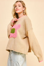 Load image into Gallery viewer, Davi &amp; Dani OVERSIZED Textured Knit Large Daisy Sweater in Beige
