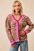 Load image into Gallery viewer, BiBi Leopard Print Knit Sweater with Contrasting Striped Ruffles in Leopard

