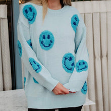 Load image into Gallery viewer, Katydid Light Blue Happy Face Sweater Shirts &amp; Tops Katydid   
