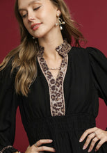 Load image into Gallery viewer, Umgee Leopard Trimmed Midi Dress in Black ON ORDER
