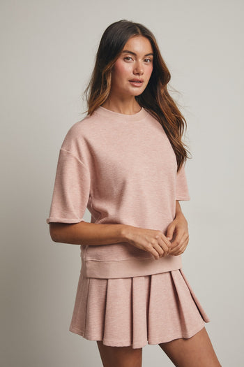 Wishlist Waffle Pleated Mini Skort in Rose
