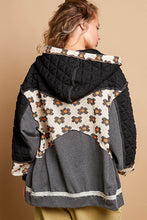 Load image into Gallery viewer, POL OVERSIZED Zip Up Hoodie Jacket with Mixed Fabric and Prints in Black Multi ON ORDER
