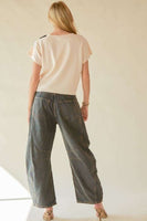 Davi & Dani Top with Bead Embellished Ribbon Patch in Cream Beige FINAL SALE