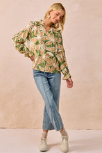 Load image into Gallery viewer, BiBi Bold Floral Print Top with Ruffle Details in Olive/Latte

