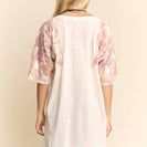 Davi & Dani Knit Top with Sequin Floral Sleeves in Pale Pink