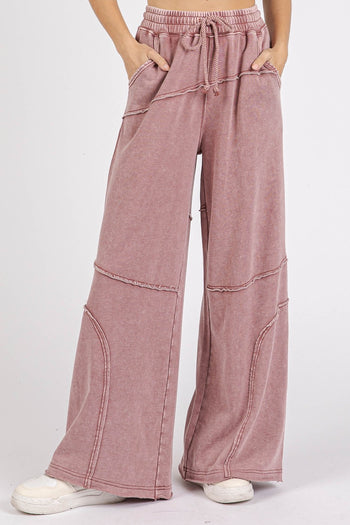 Mittoshop Mineral Washed Pants with Asymmetric Seams in Faded Plum